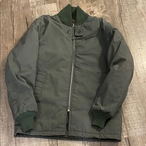 Vintage Men's Olive Bomber Jacket with Ribbed Collar size medium